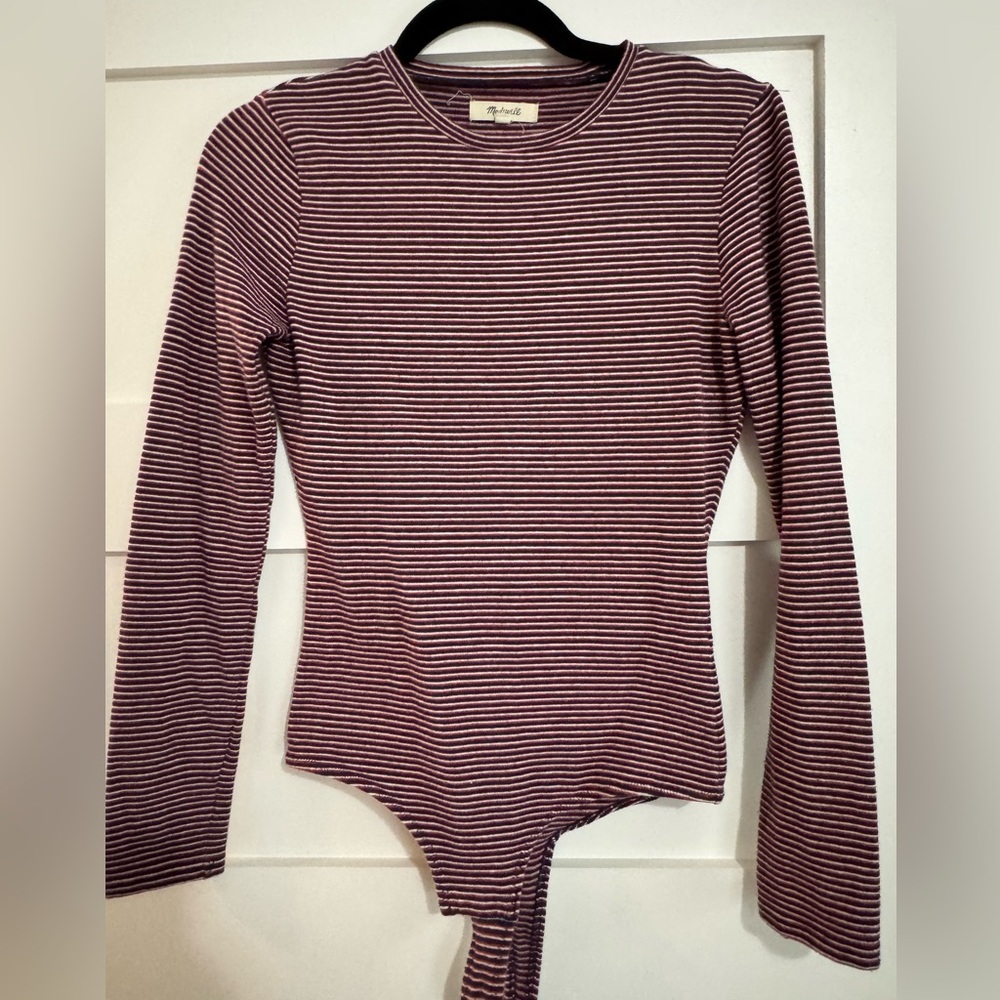 Madewell Navy and Red Striped Bodysuit